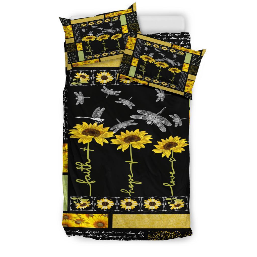 Dragonfly Sunflower Quilt Bedding Duvet Cover And Pillowcase Set