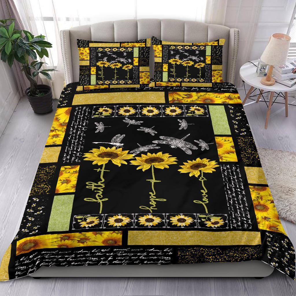 Dragonfly Sunflower Quilt Bedding Duvet Cover And Pillowcase Set