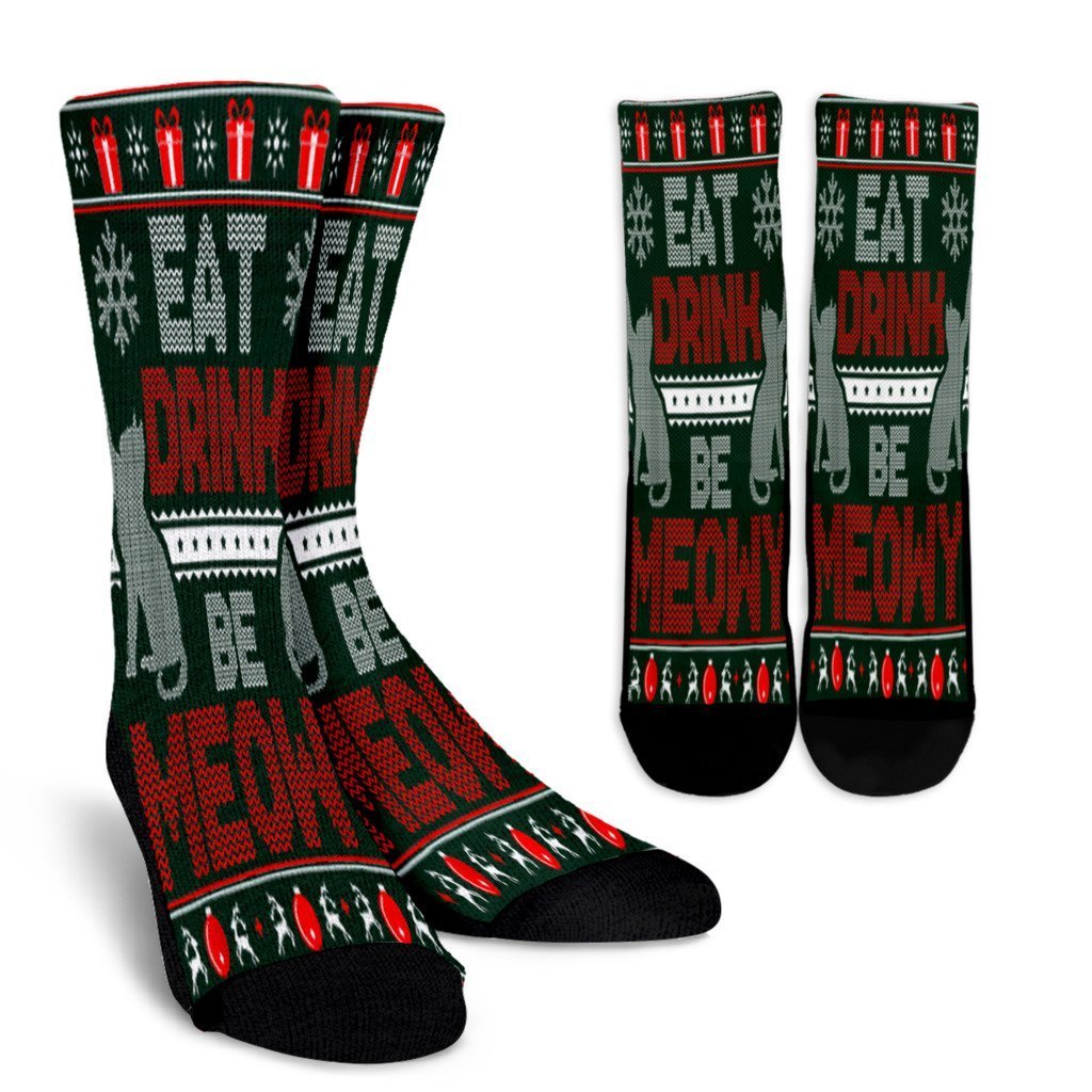 Eat Drink Be Meowy Cat Christmas Ugly Sweater Noel Socks Perfect Christmas Gift