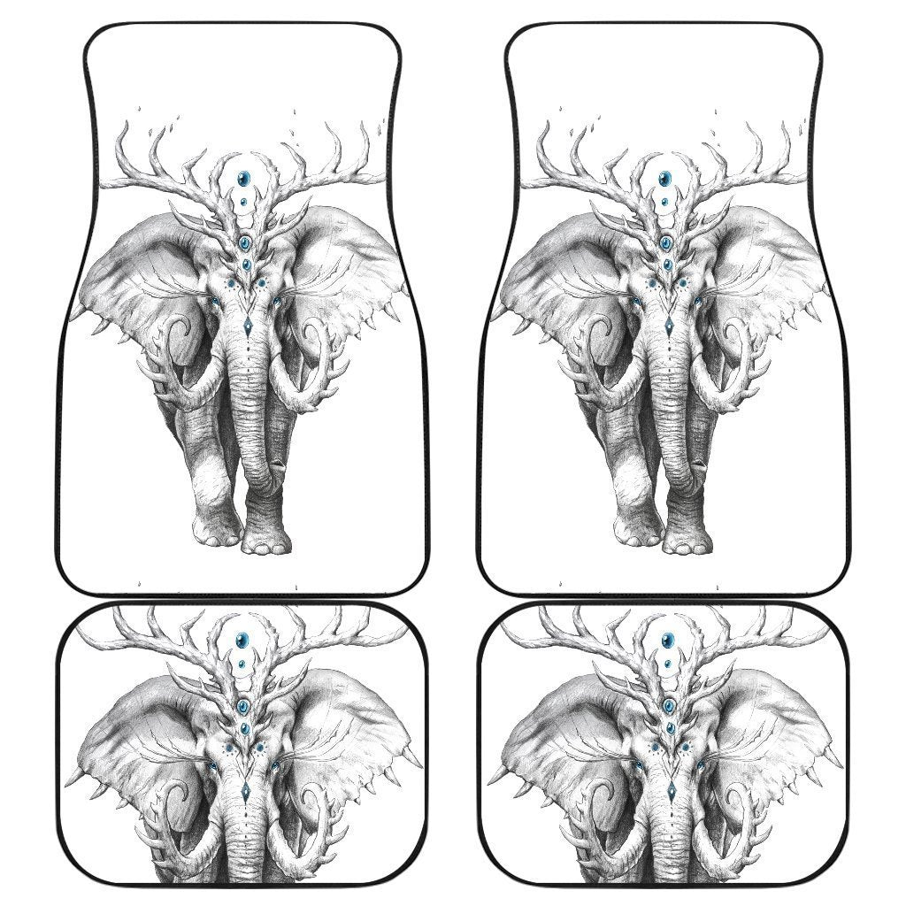 Elephant Art In White Theme Car Floor Mats