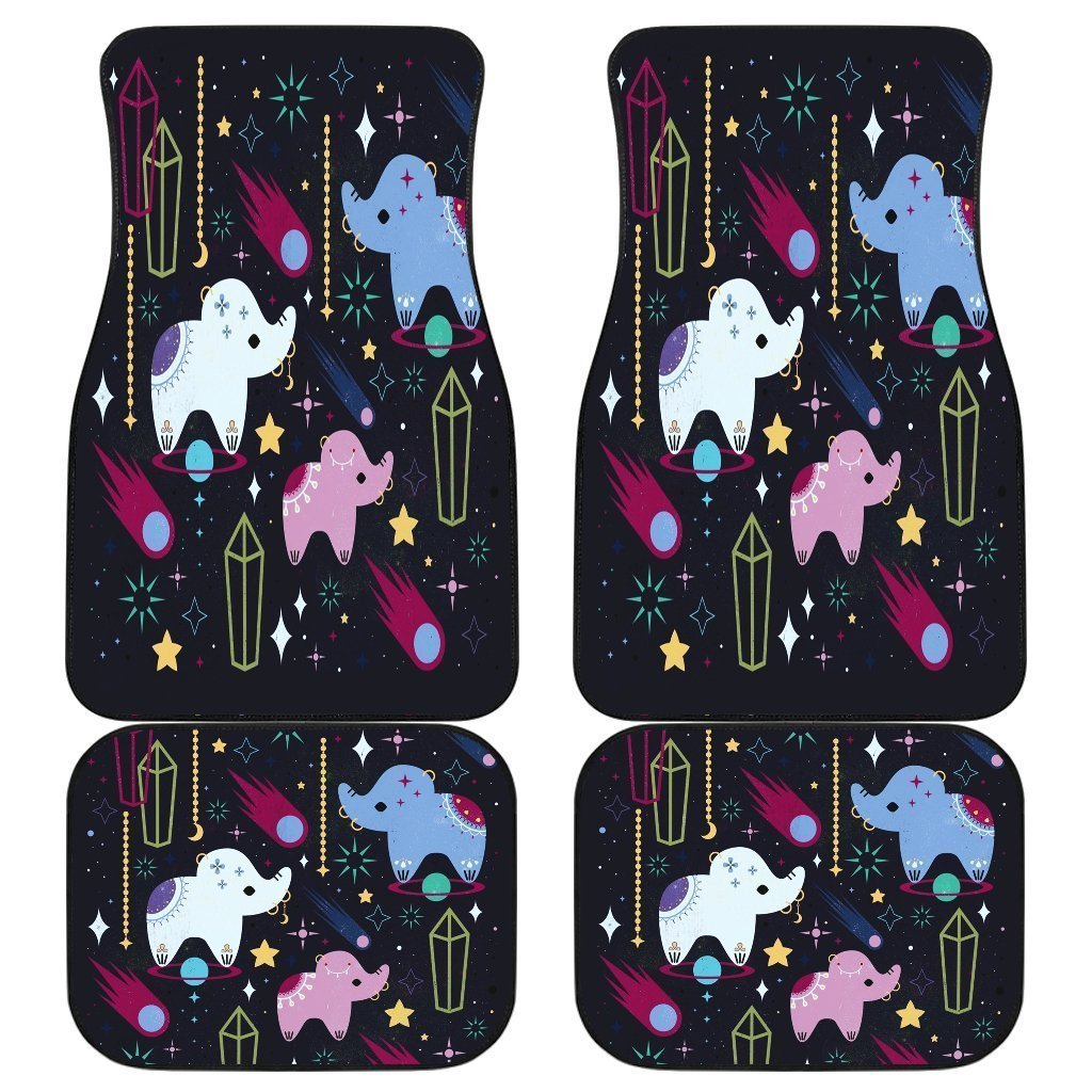 Elephant Art Painted In Black Theme Car Floor Mats