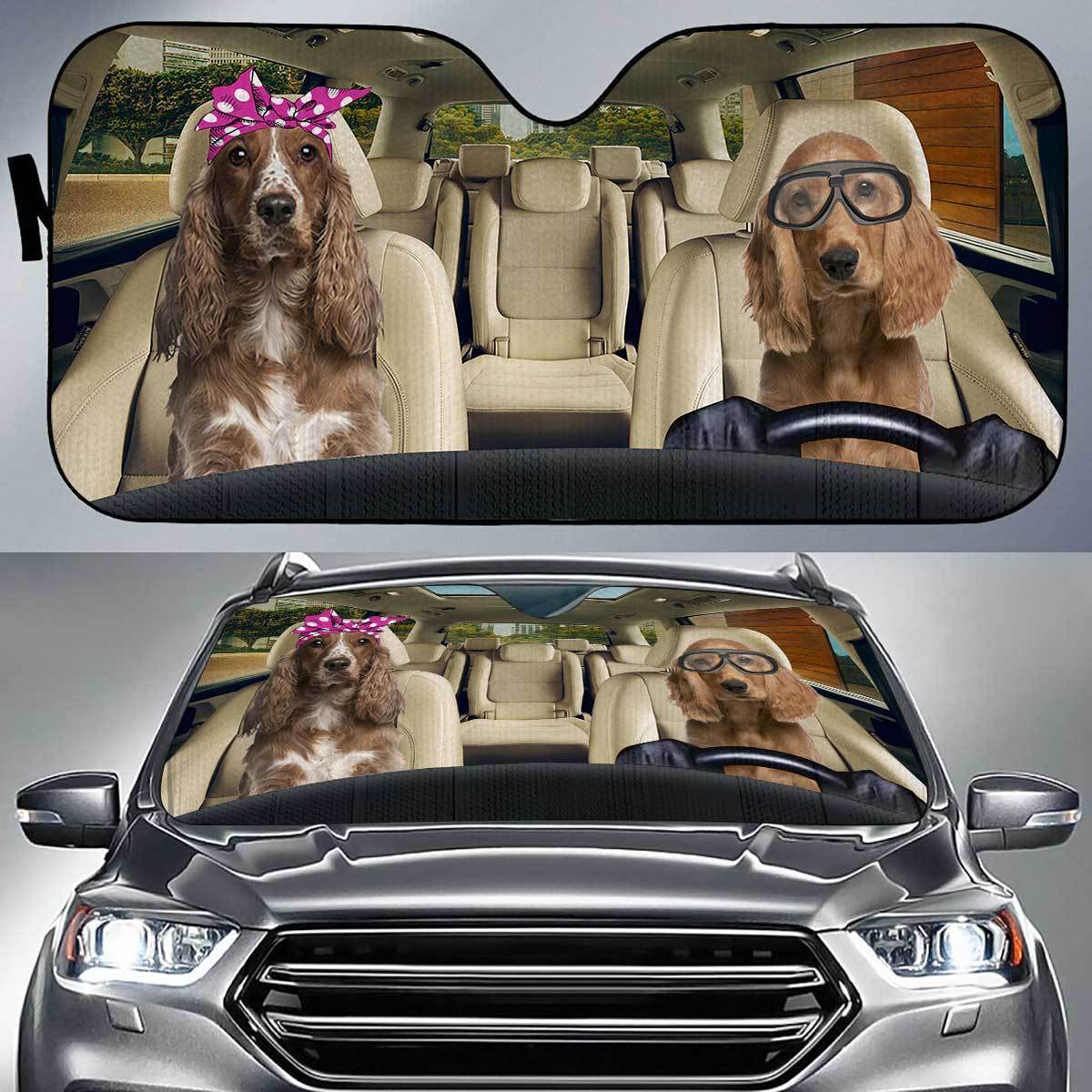 English Cocker Spaniel Driver Auto Sun Shade Hd Gift Ideas 2022