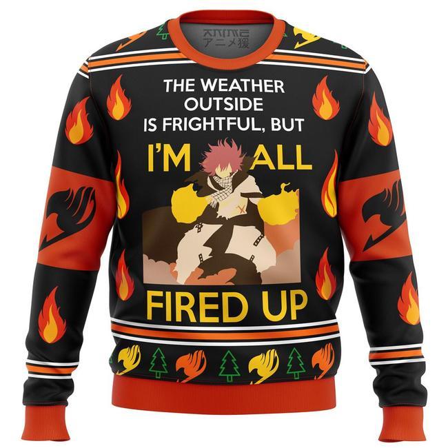 Fairy Tail Natsu All Fired Up Premium Ugly Christmas Sweater Amazing Gift Idea Thanksgiving Gift