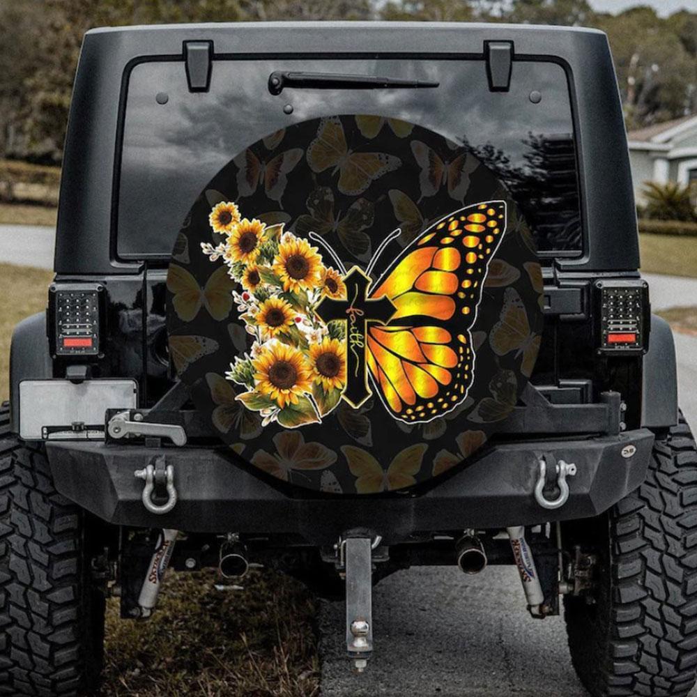 Faith Butterfly Jeep Car Spare Tire Cover Gift For Campers 99shirt