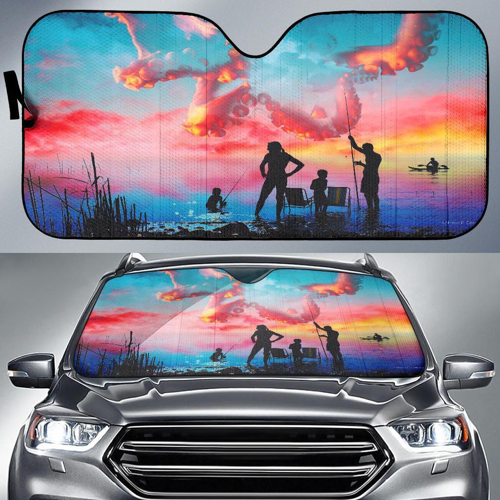 Family Life Silhouette Sunset Lake Car Sun Shade Gift Ideas 2022