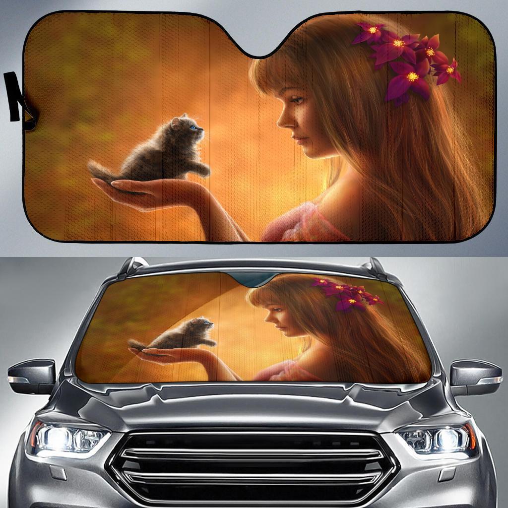 Fantasy Girl Cute Kitten Car Sun Shade Gift Ideas 2022