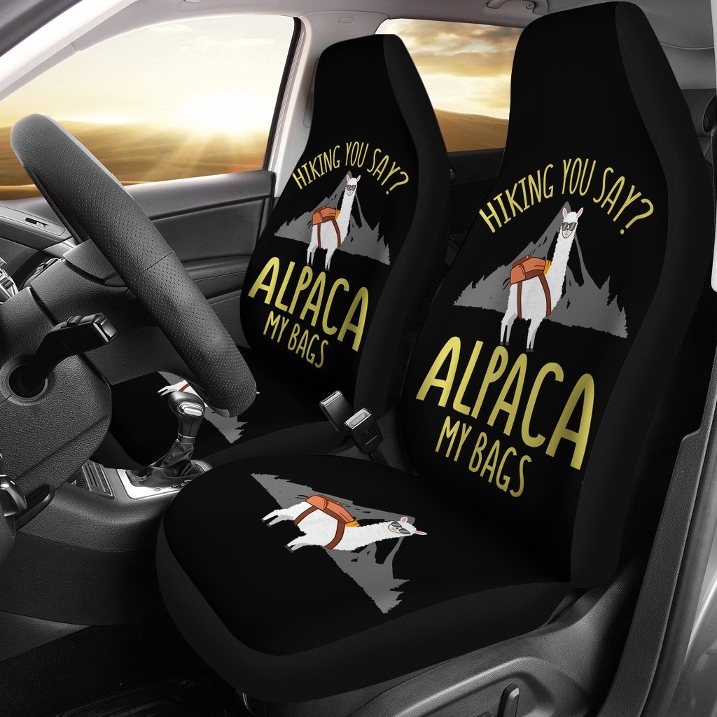 Fathers Day Gift Hiking Alpaca Pun Car Seat Covers