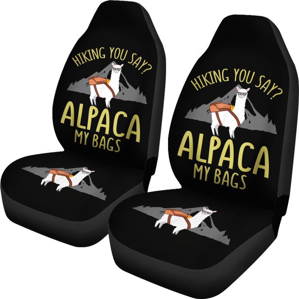 Fathers Day Gift Hiking Alpaca Pun Car Seat Covers