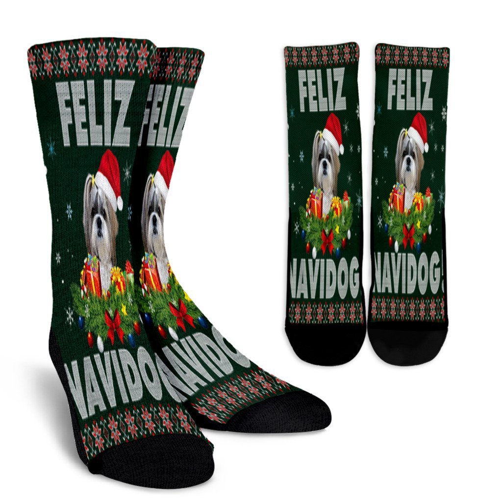 Feliz Navidog Shih Tzu Dog Ugly Sweater Santa Christmas Noel Socks Perfect Christmas Gift