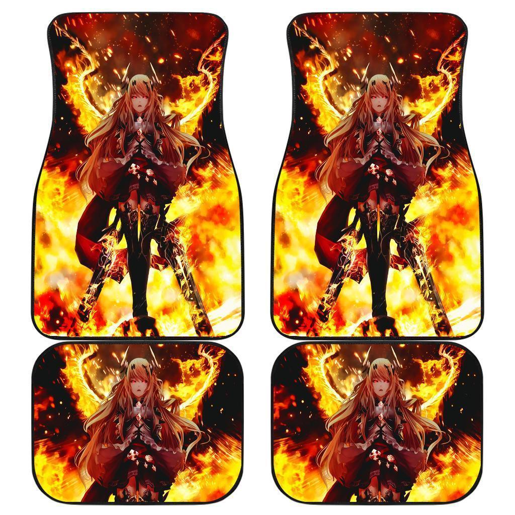 Fighting Anime Girl In Fire Theme Car Floor Mats