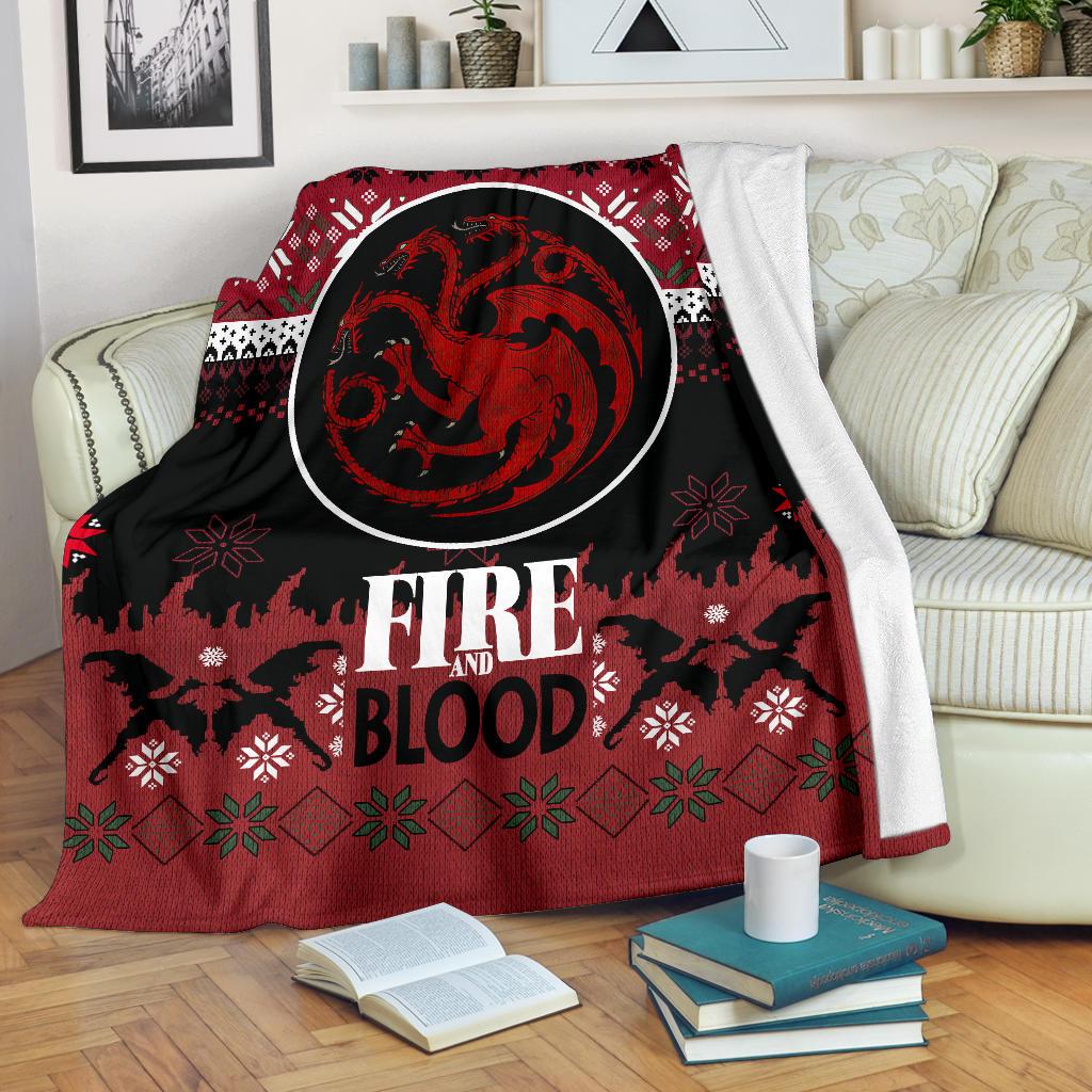 Fire And Blood Ugly Christmas Custom Blanket Home Decor