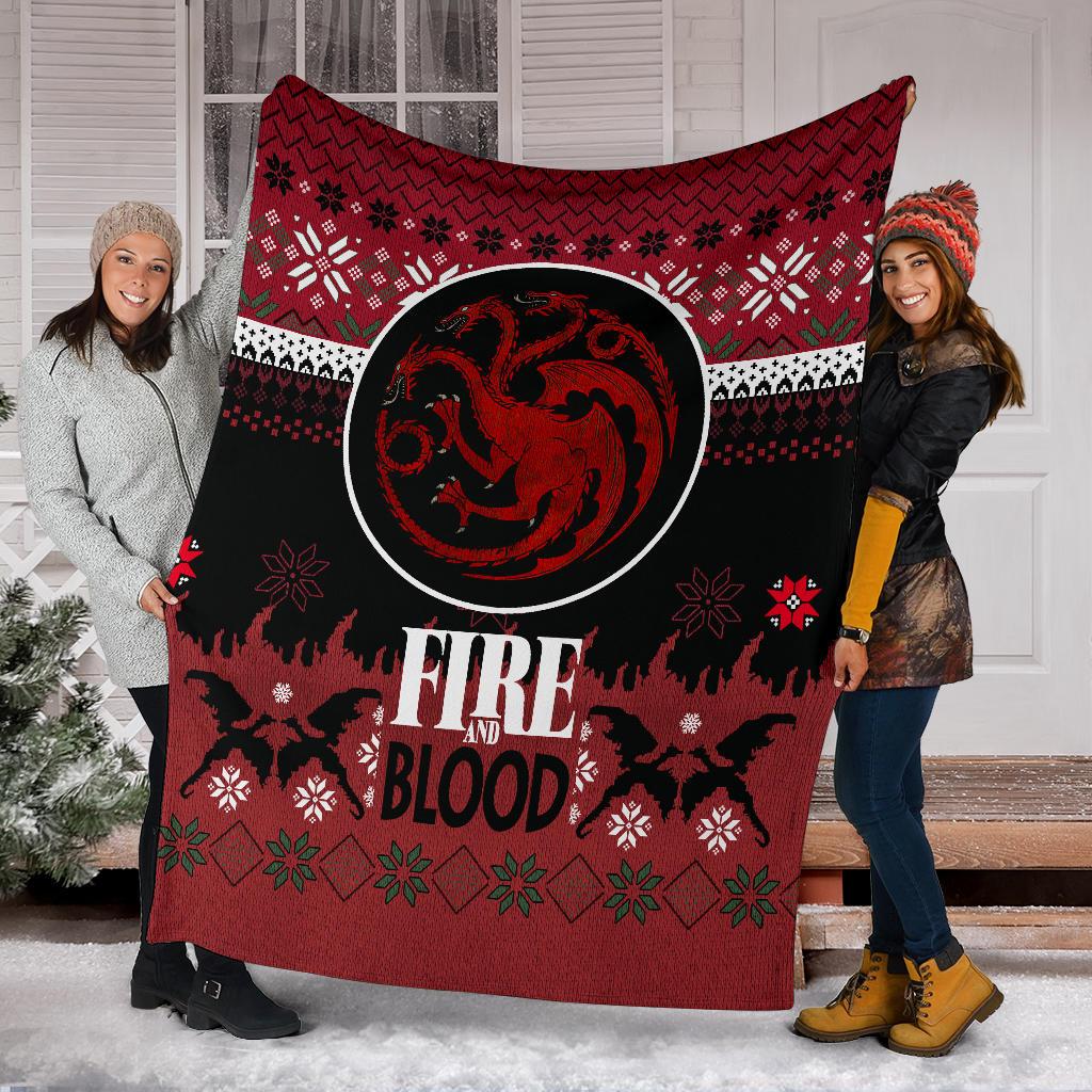 Fire And Blood Ugly Christmas Custom Blanket Home Decor