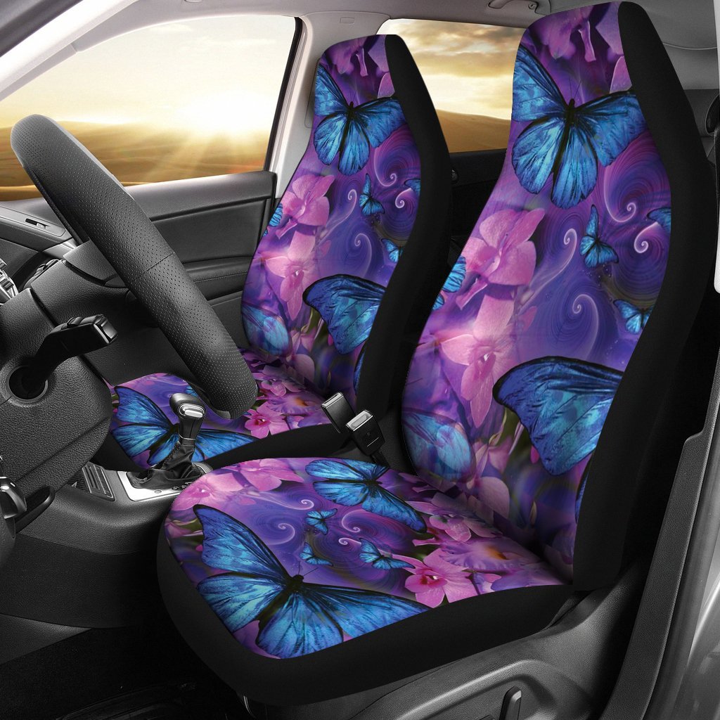 Flower And Blue Butterfly Car Seat Covers
