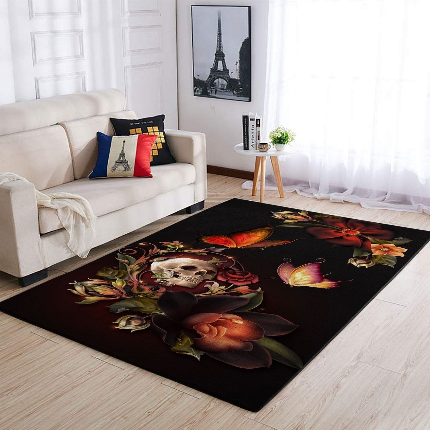 Flower And Skull Area Rug Home Decor Bedroom Living Room Decor