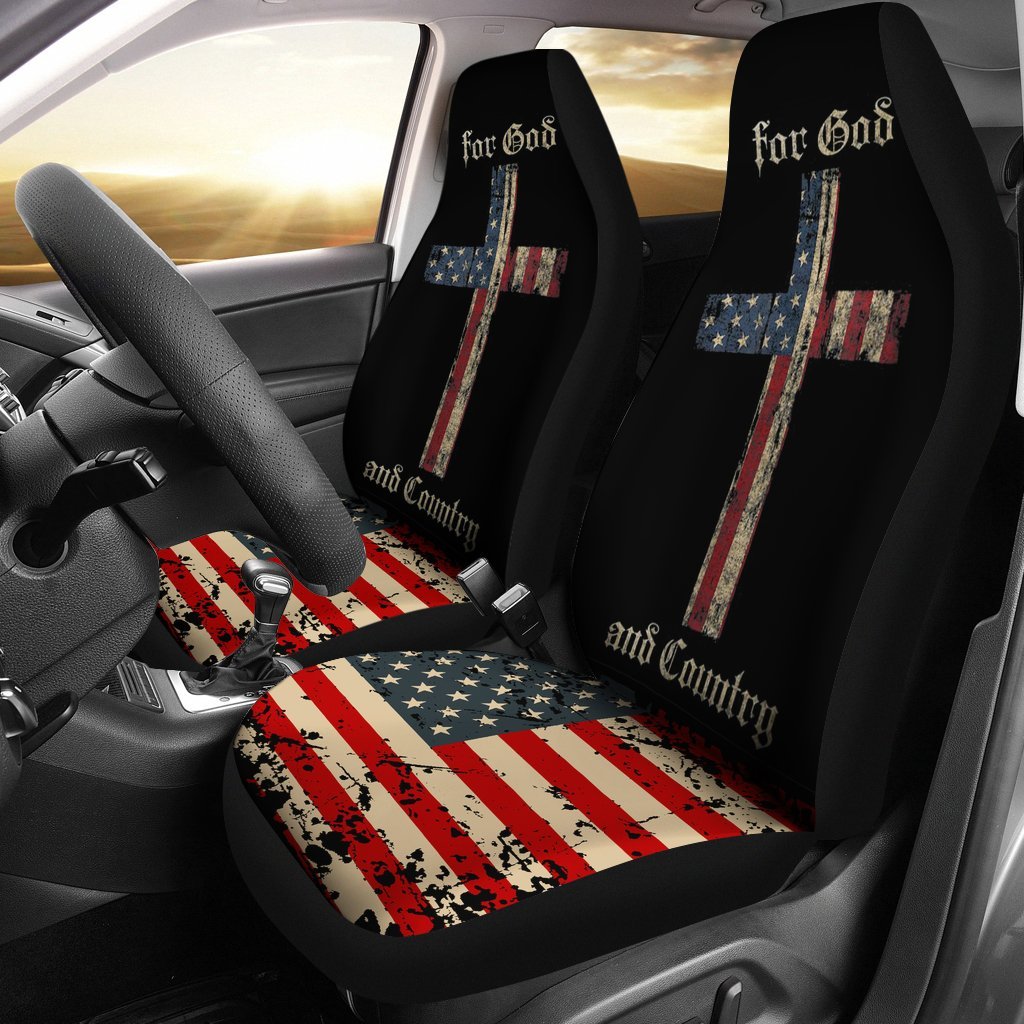 For God And Country Cross American Flag Faith Us Patriotic Car Seat Covers