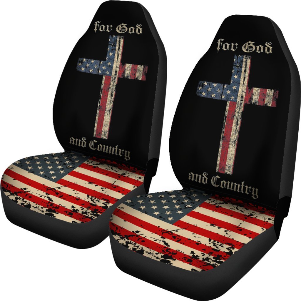 For God And Country Cross American Flag Faith Us Patriotic Car Seat Covers