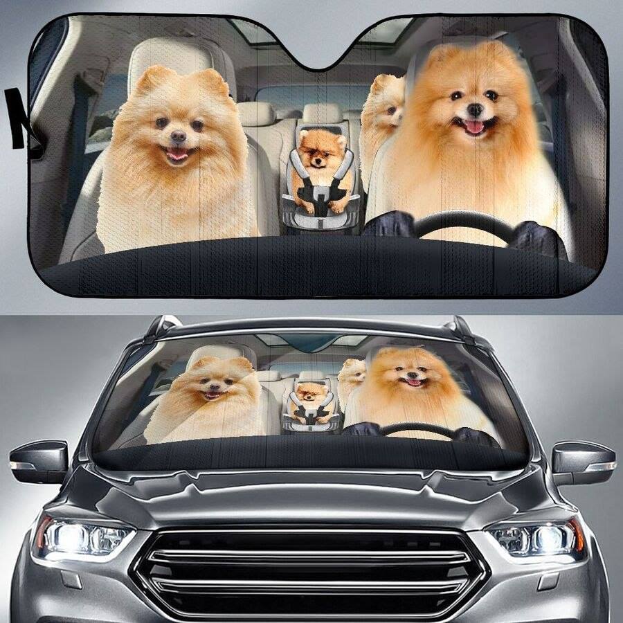 Four Pomeranians Family Car Windshield Auto Sunshade Amazing Best Gift Ideas 2022