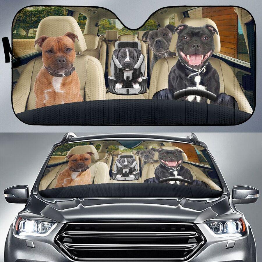 Four Staffordshire Bull Terriers Family Car Windshield Auto Sunshade Amazing Best Gift Ideas 2022