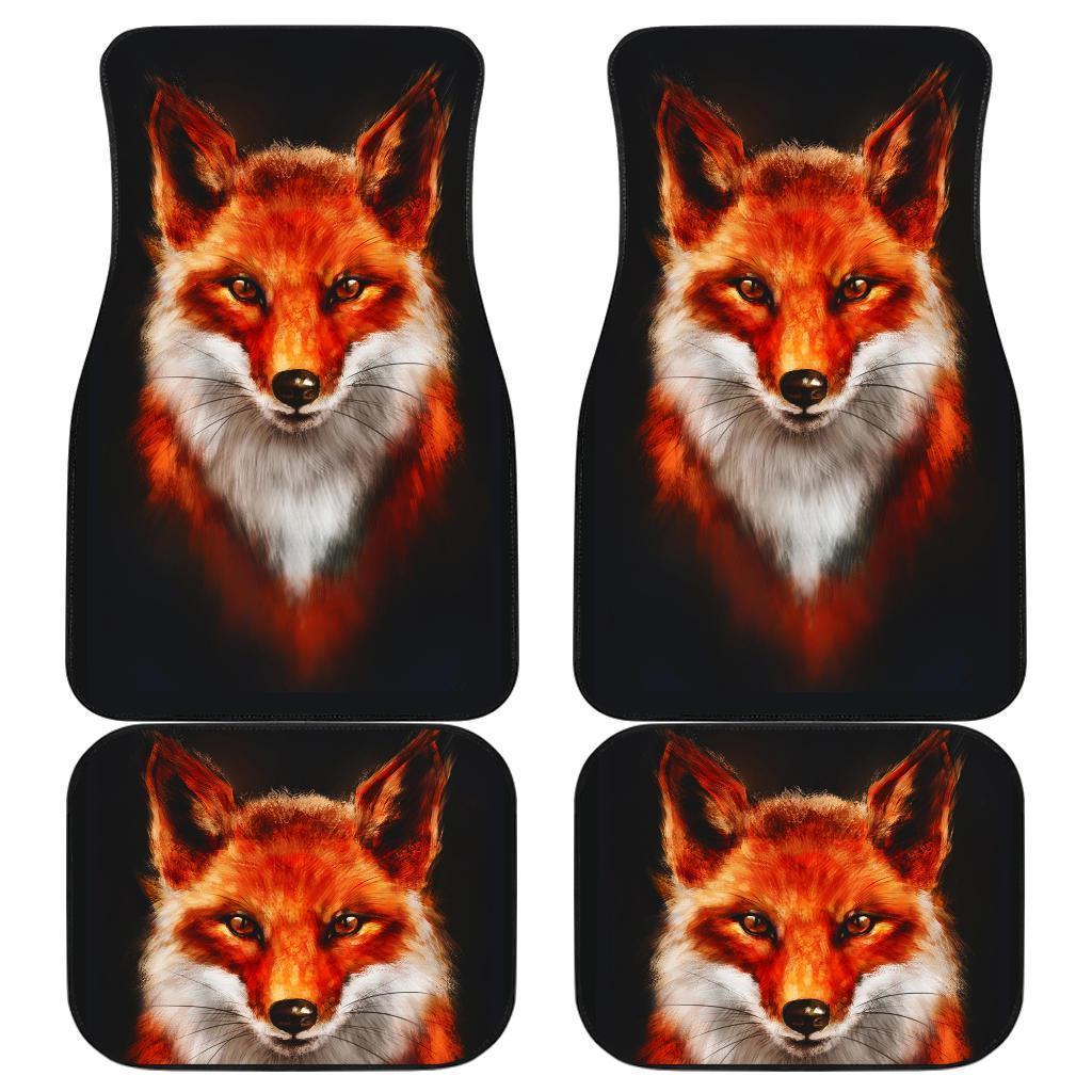 Fox 3D Wild Face In Black Theme Car Floor Mats