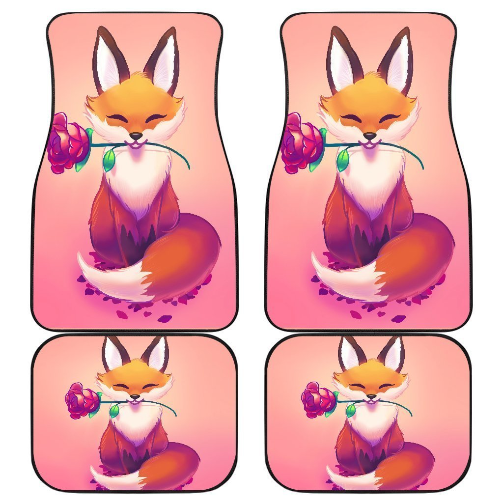 Fox Cute Flowers In Pink Theme Car Floor Mats