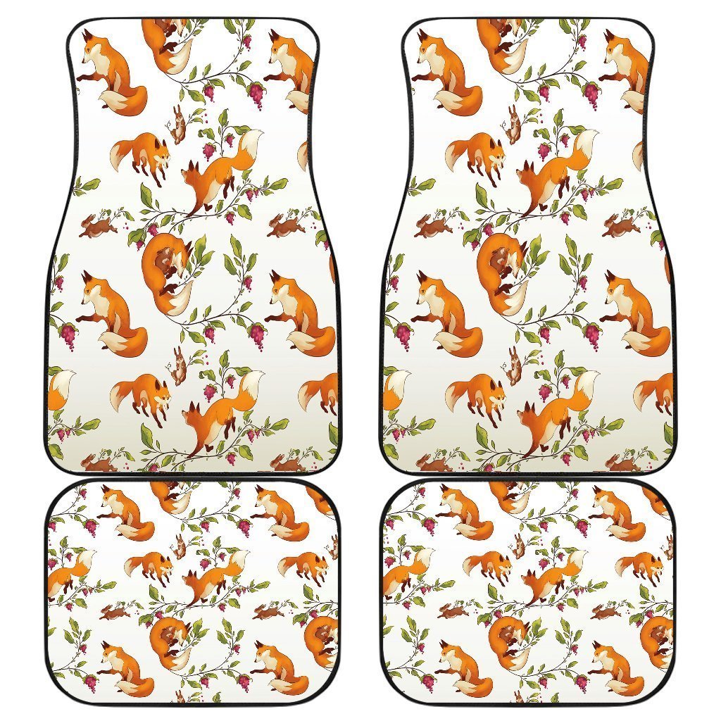 Fox Kawai Anime In White Theme Car Floor Mats