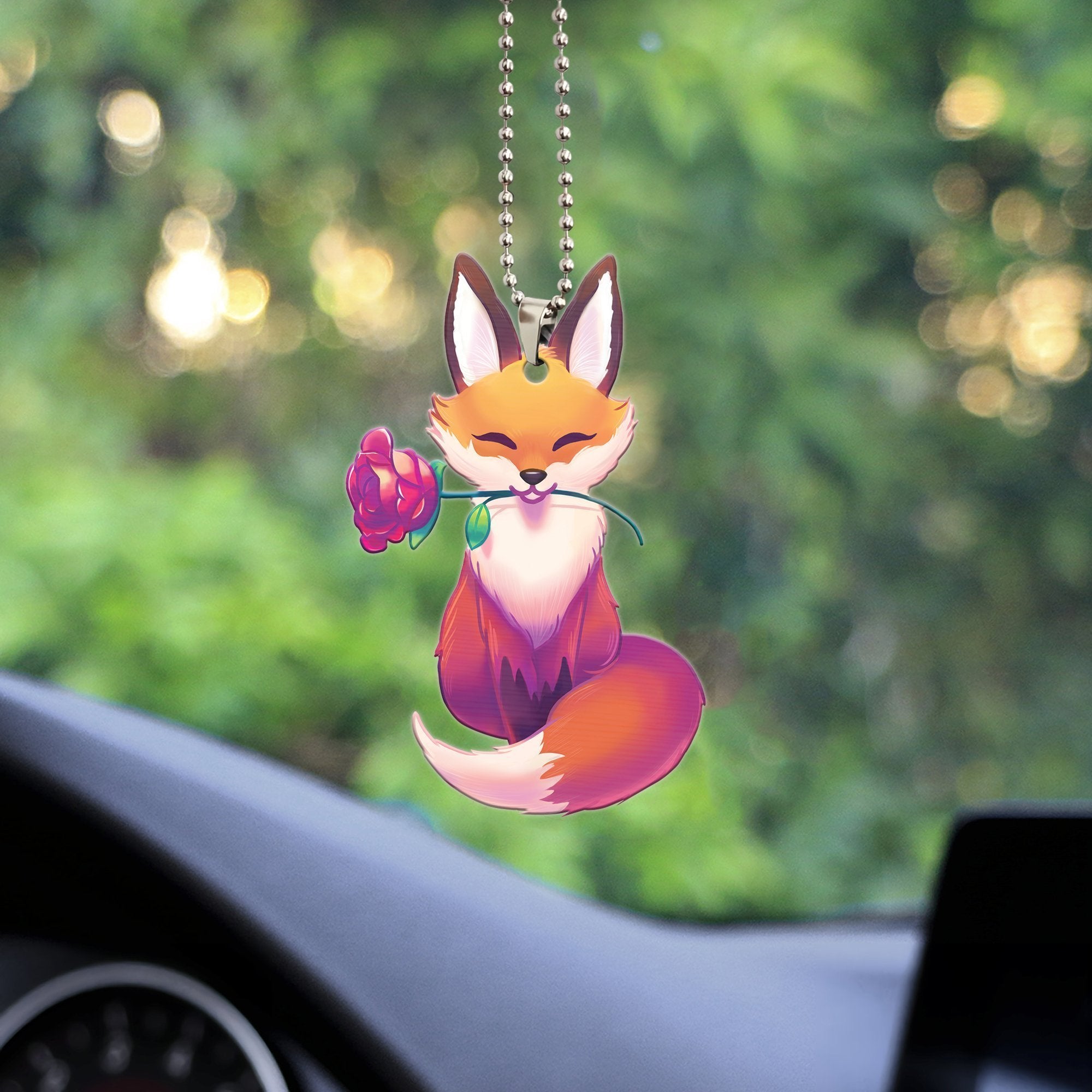 Fox Roses Car Ornament Custom Car Accessories Decorations