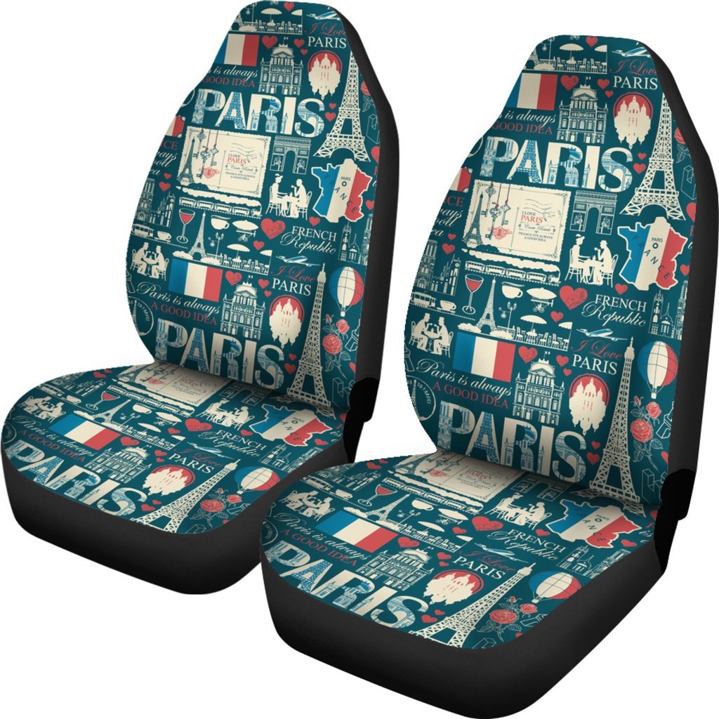 France And Paris With Drawings Car Seat Covers