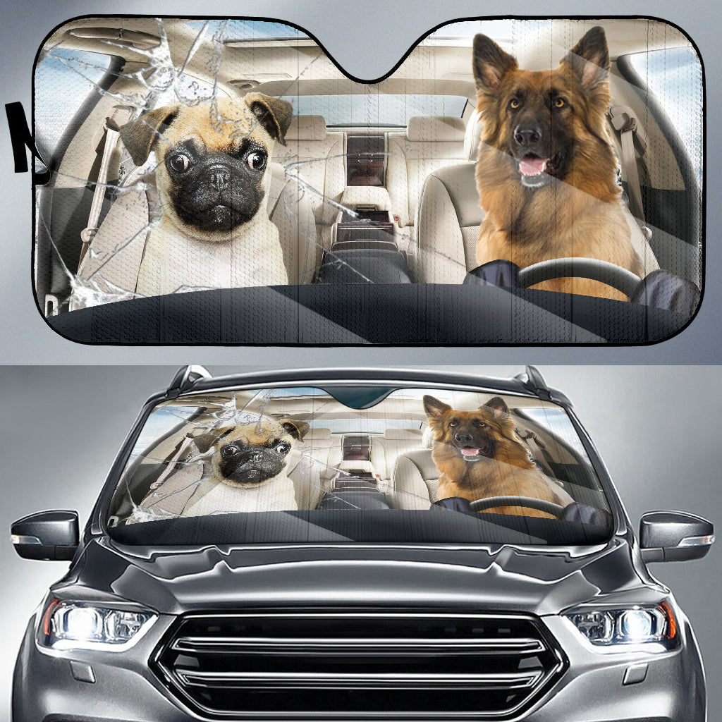 Pug Dog And German Shepherd Car Auto Sunshade