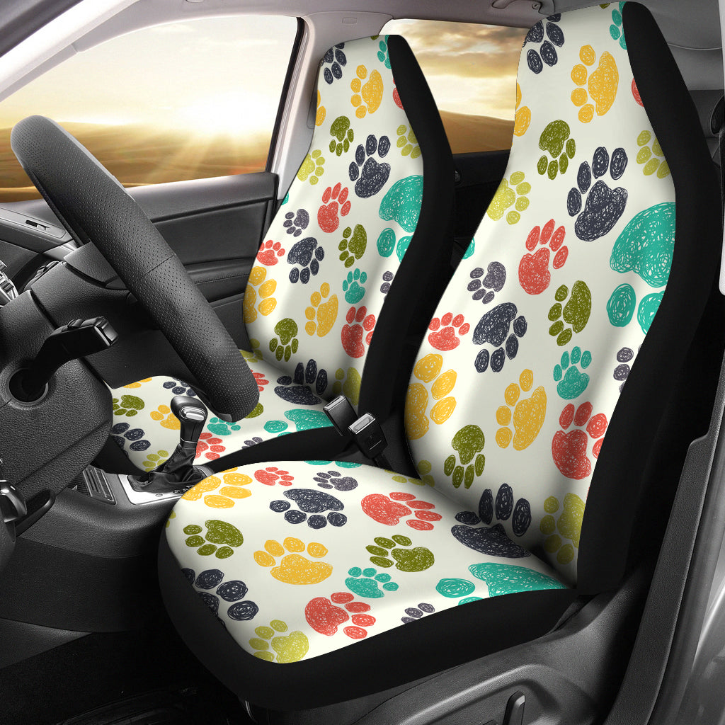 Colorful Hand-Drawn Paw Car Seat Covers