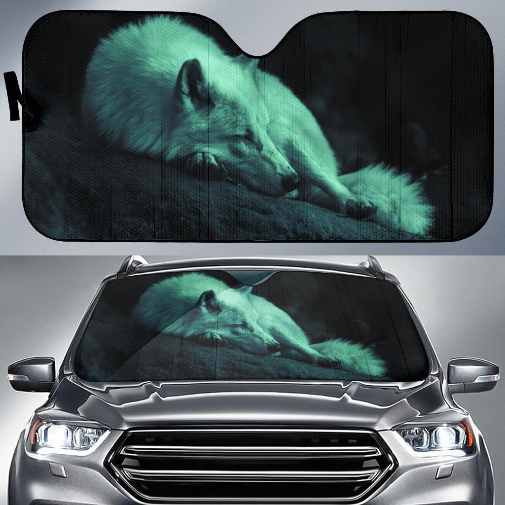 Sleeping White Wolf At Night Woods Car Auto Sunshades Amazing Best Gift Ideas 2022
