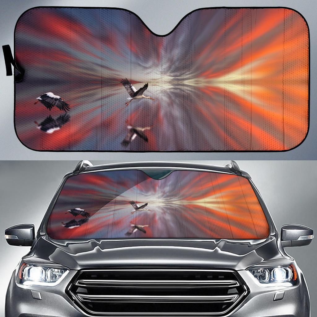 Storks Surreal Evening Sky Mirror Seascape Sunset 5K Car Sun Shade Gift Ideas 2021