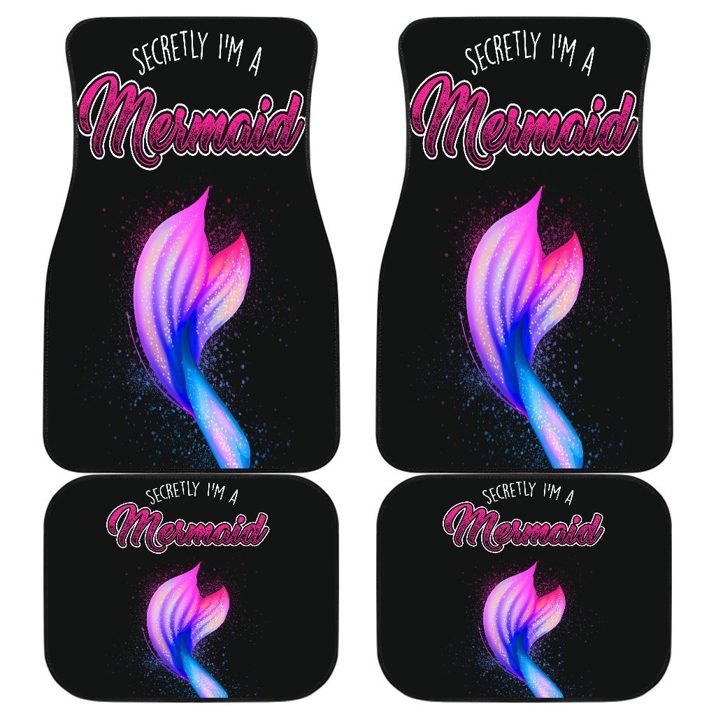 Mermaid Tail Cartoon Color In Black Theme Car Floor Mats