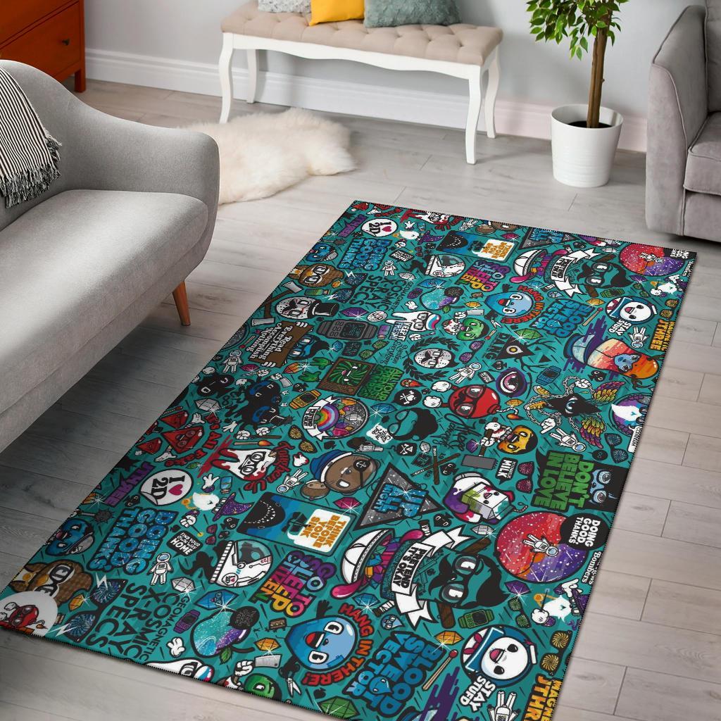 Blue Art Area Rug Carpet