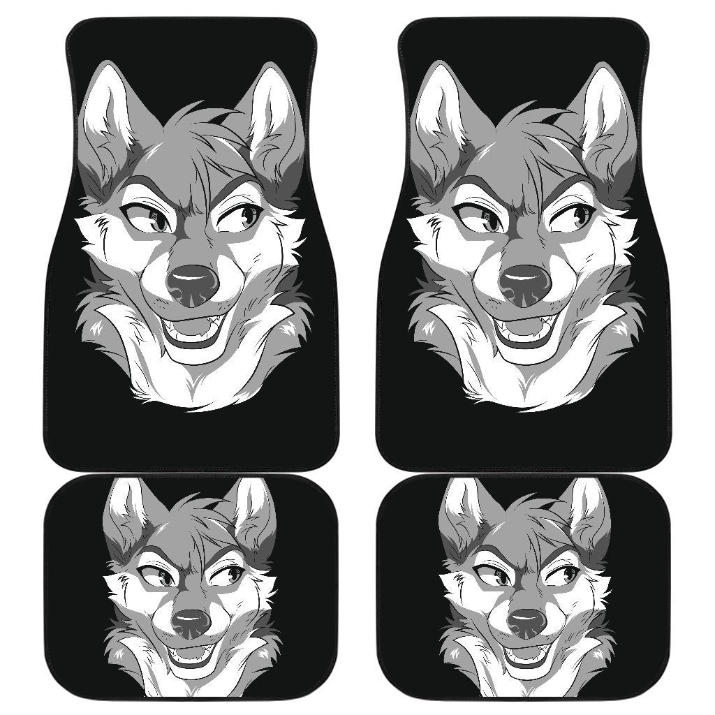 Dog Jealous Face In Black Theme Car Floor Mats