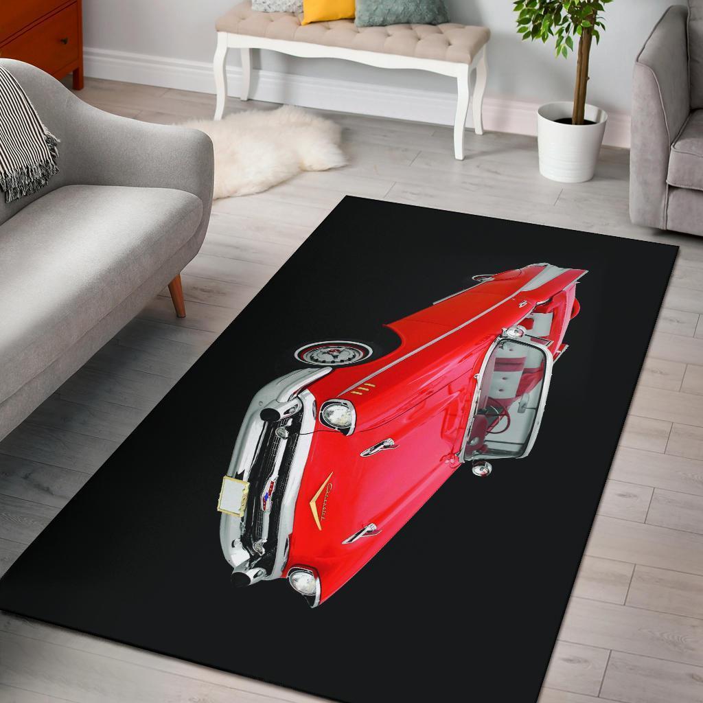 1957 Chevy Red Convertible Area Rug Carpets