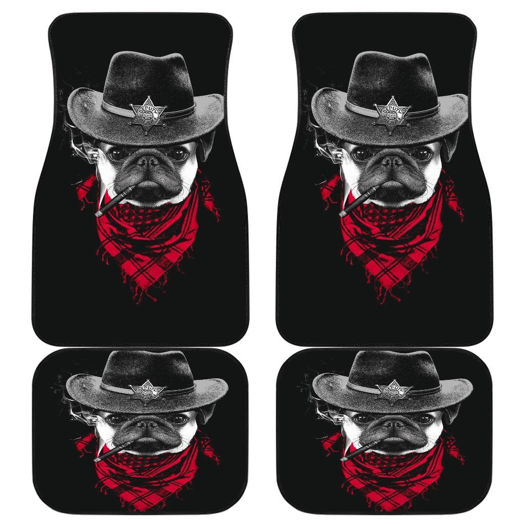 Pugdog Funny Cowboy In Black Theme Car Floor Mats