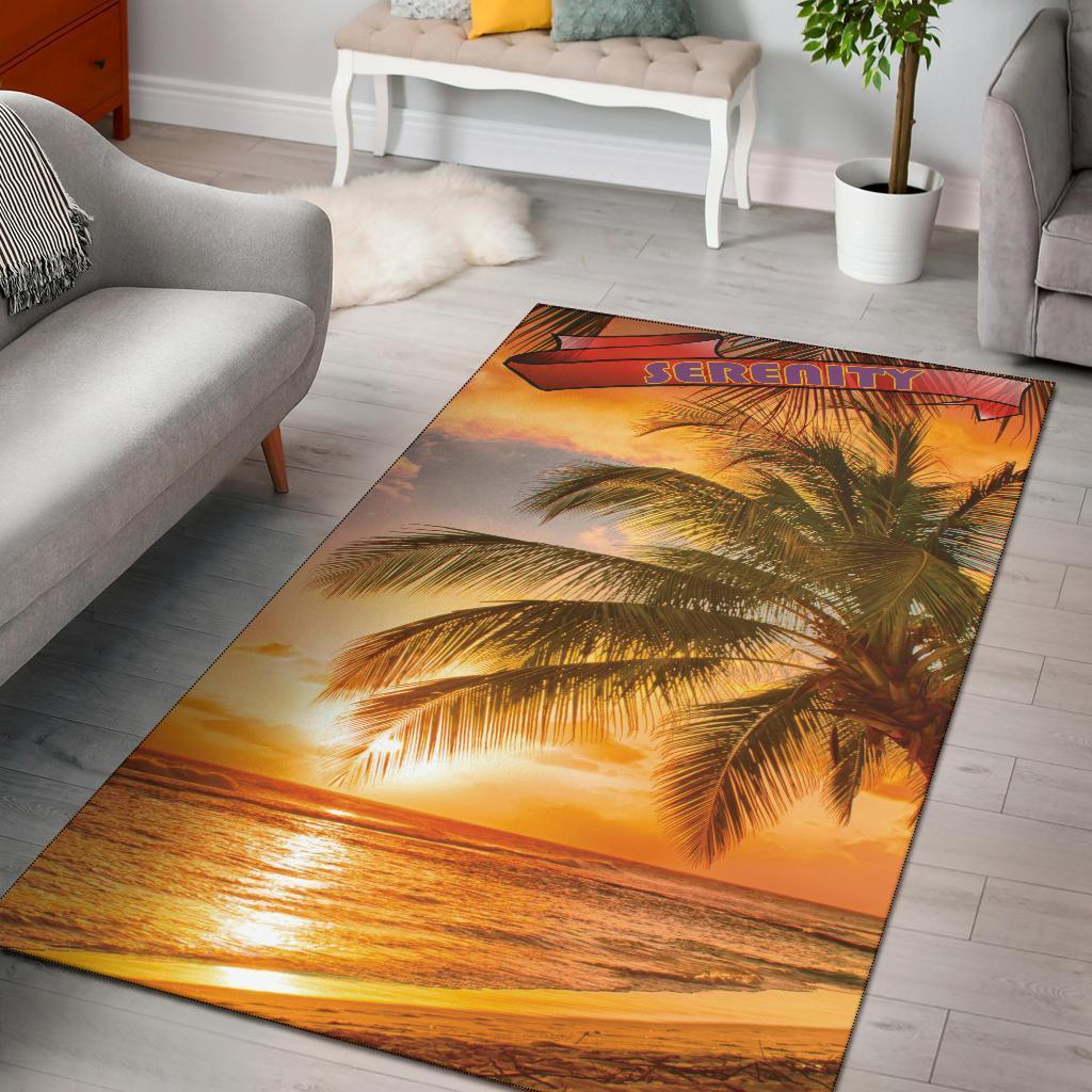 Serenity Sunset Palm Tree Beach Area Rug Carpets