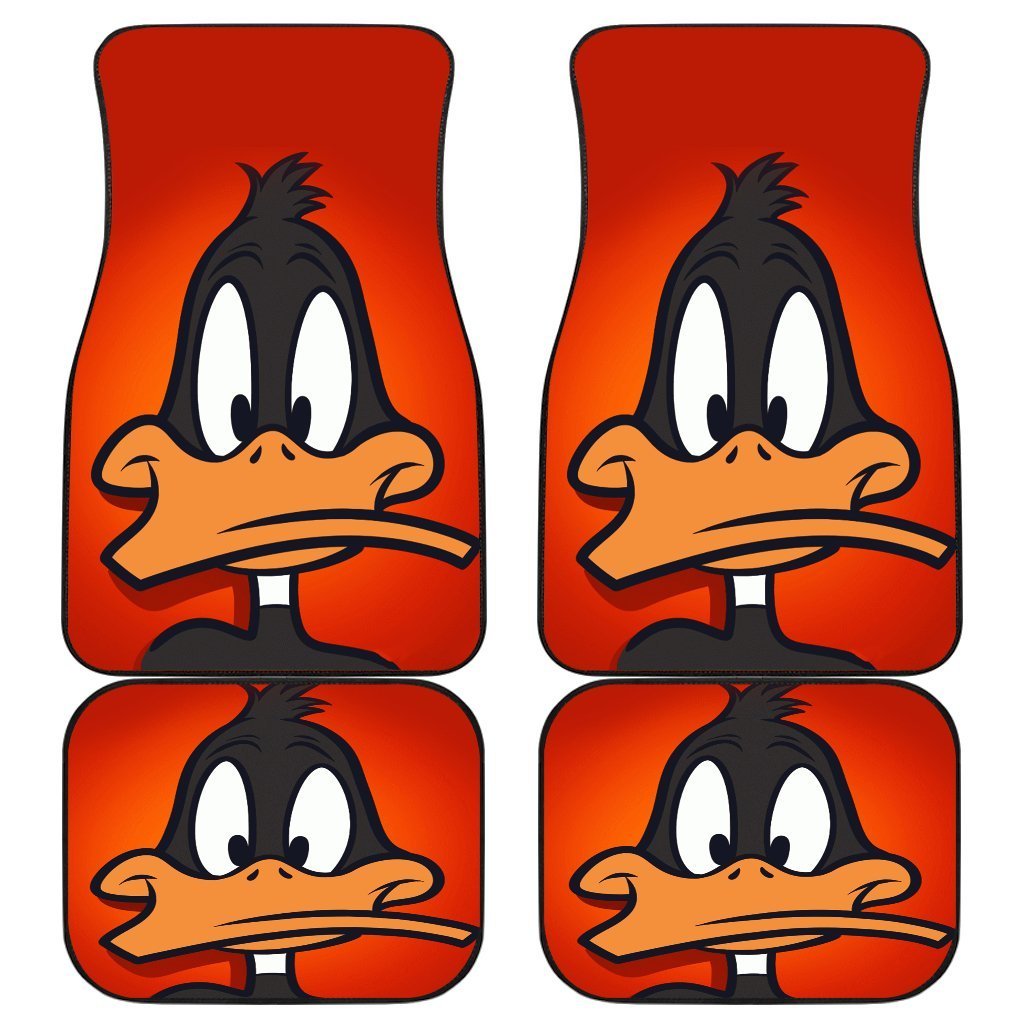 Daffy Duck Face Cartoon In Orange Theme Car Floor Mats