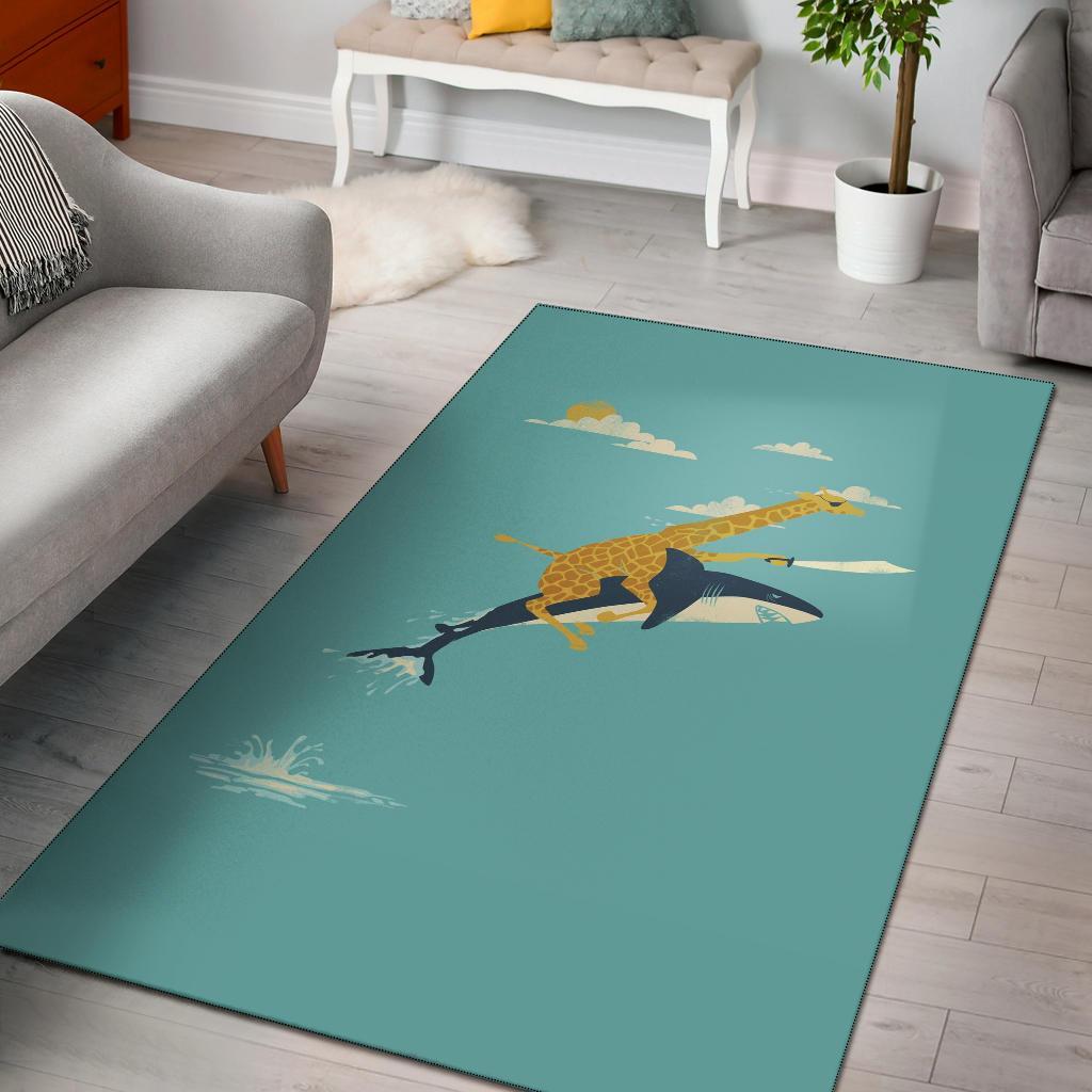 Giraffe Riding Shark Area Rug Carpet