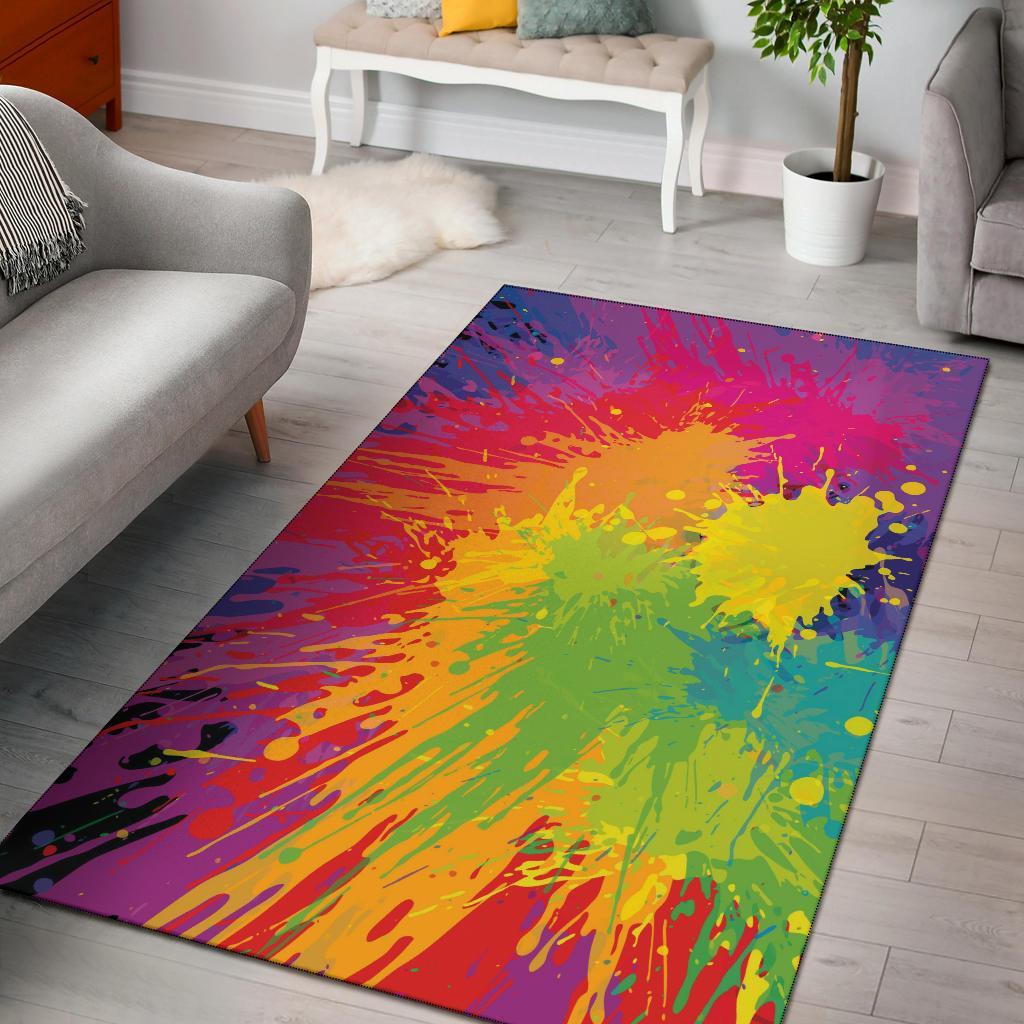 Colorful Paint Splatter Abstract Area Rug Carpet