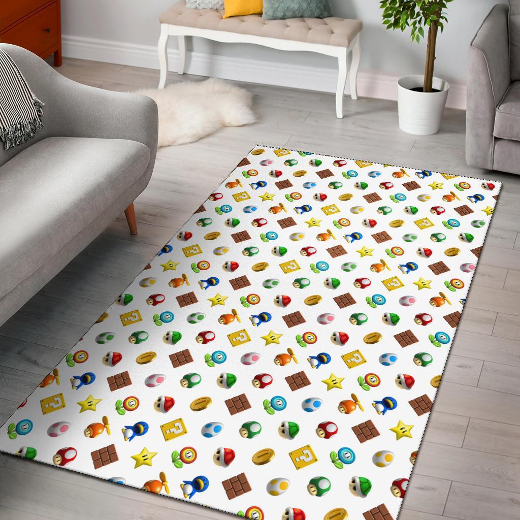 Super Mario Bross Pattern White Area Rug Carpet