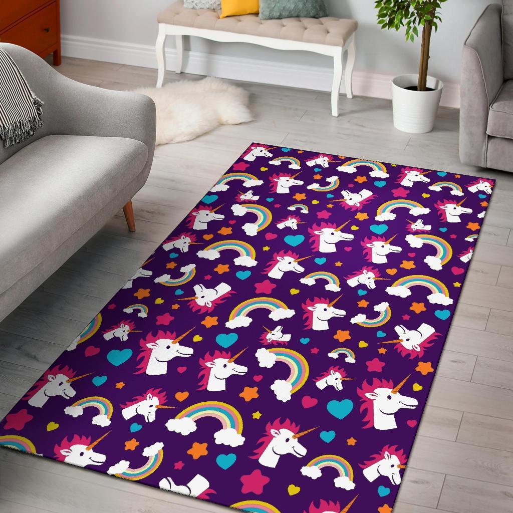 Unicorn Pattern Purple Area Rug Carpet