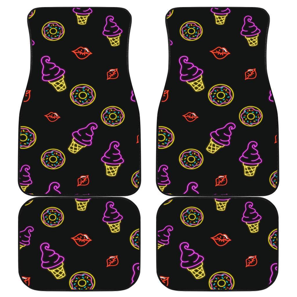 Icream And Donut Neon Symbols Custom In Black Theme Car Floor Mats