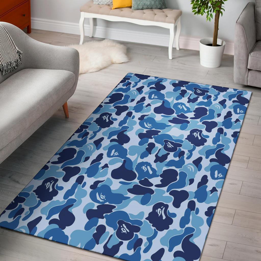 Blue Camo Camouflage Area Rug Carpet