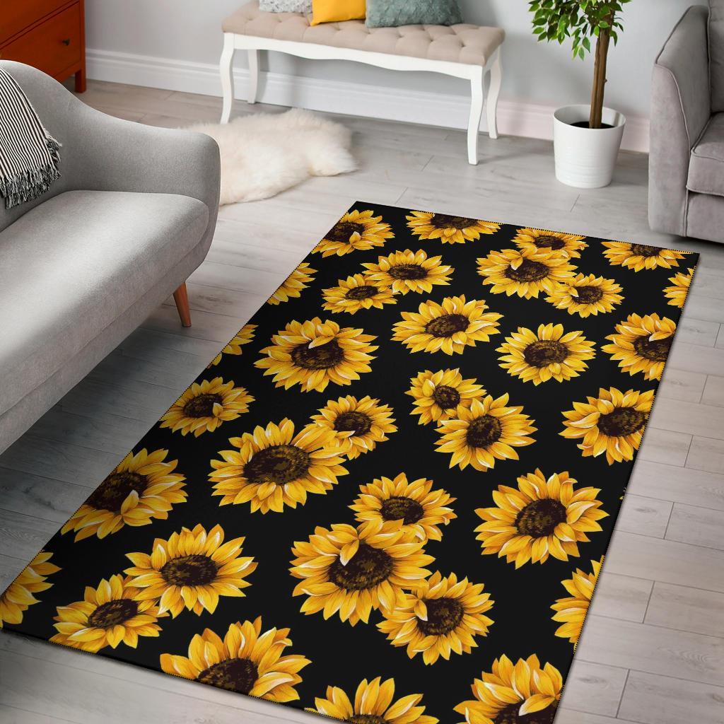 Black Sunflower Pattern Area Rug Carpet