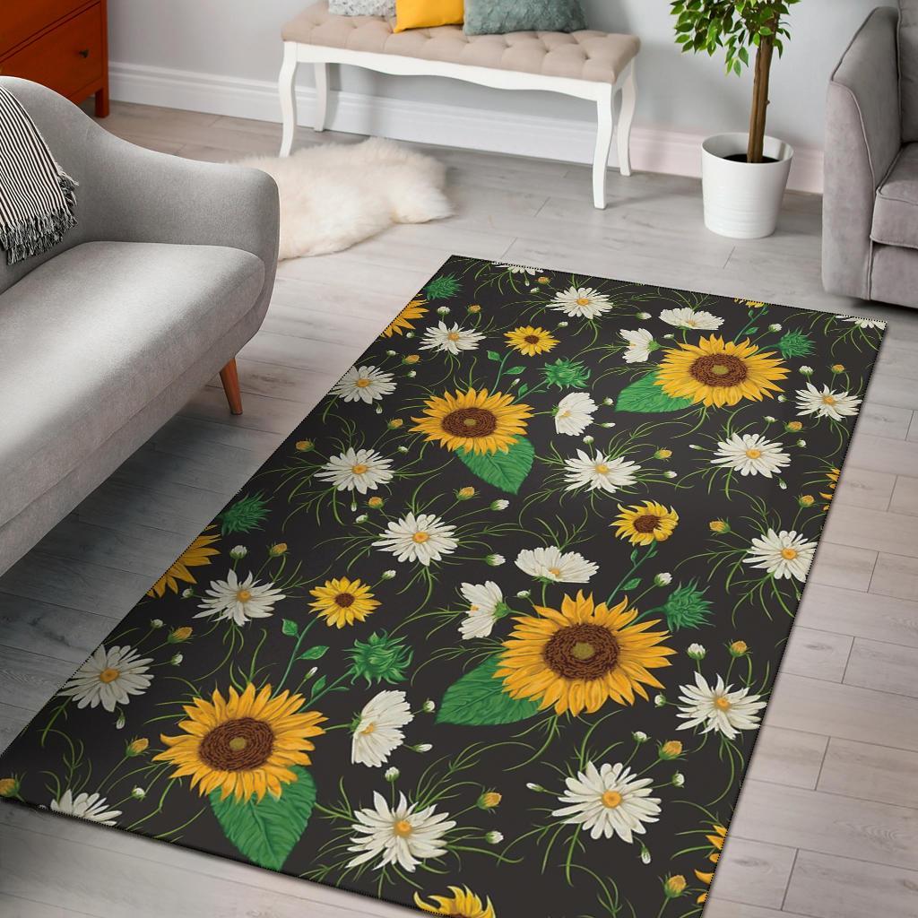 Sunflowers And White Chamomile Flowers Area Rug Carpet