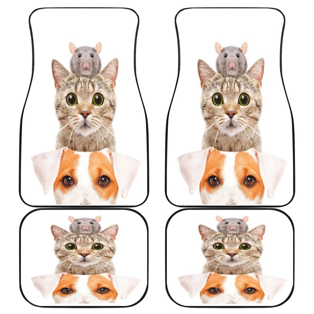 Cat Dog Mice Funny In White Theme Car Floor Mats