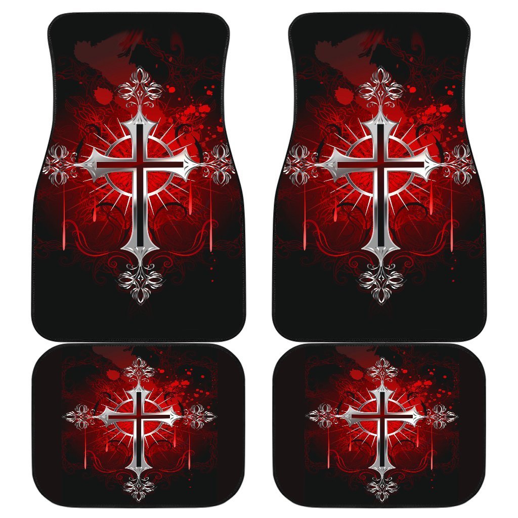 Silver Cross Art In Red Theme Car Floor Mats