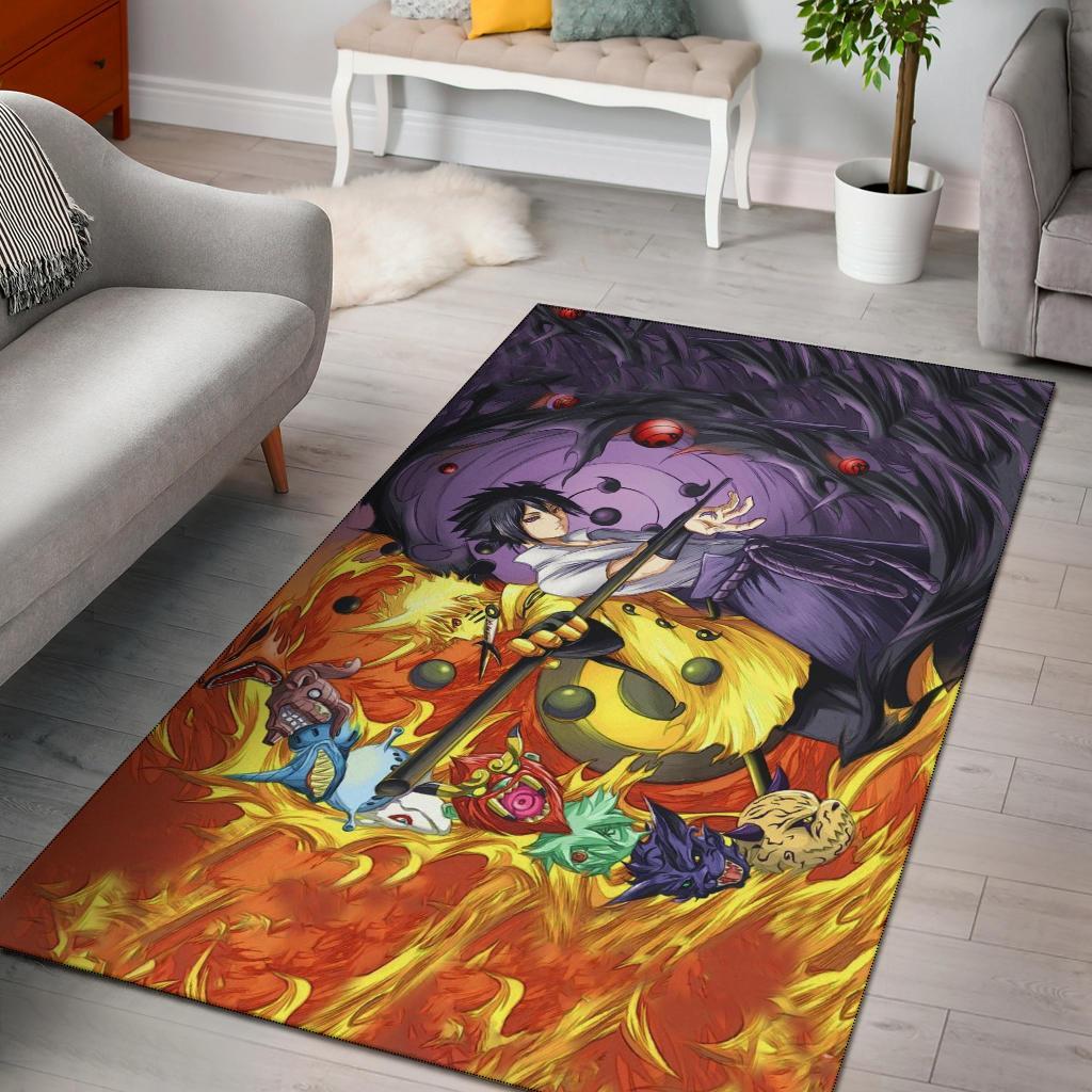 Naruto Sasuke Annd Tailed Beast Area Rug Carpet