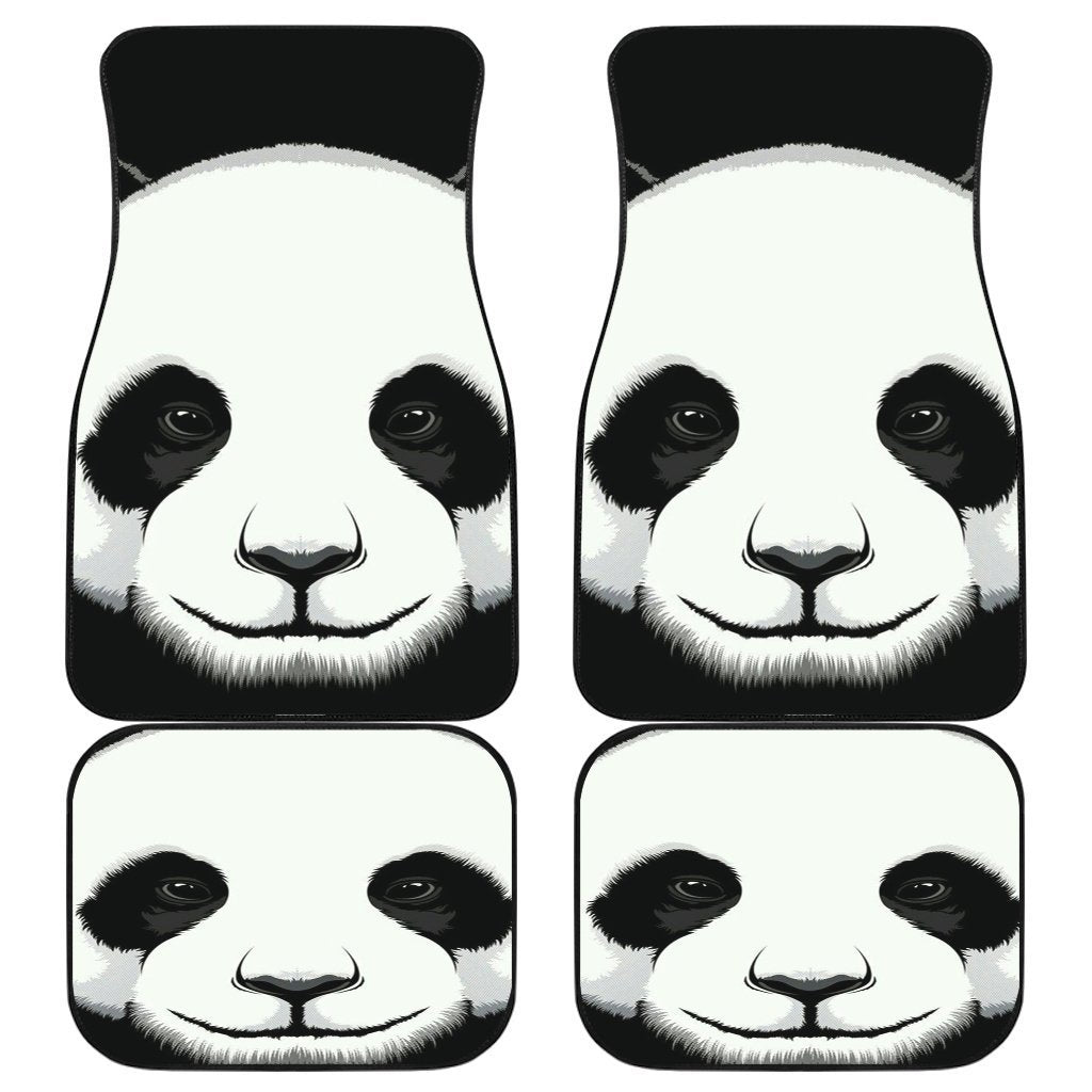 Panda 3D Smile Face Wlid Animal In Black Theme Car Floor Mats
